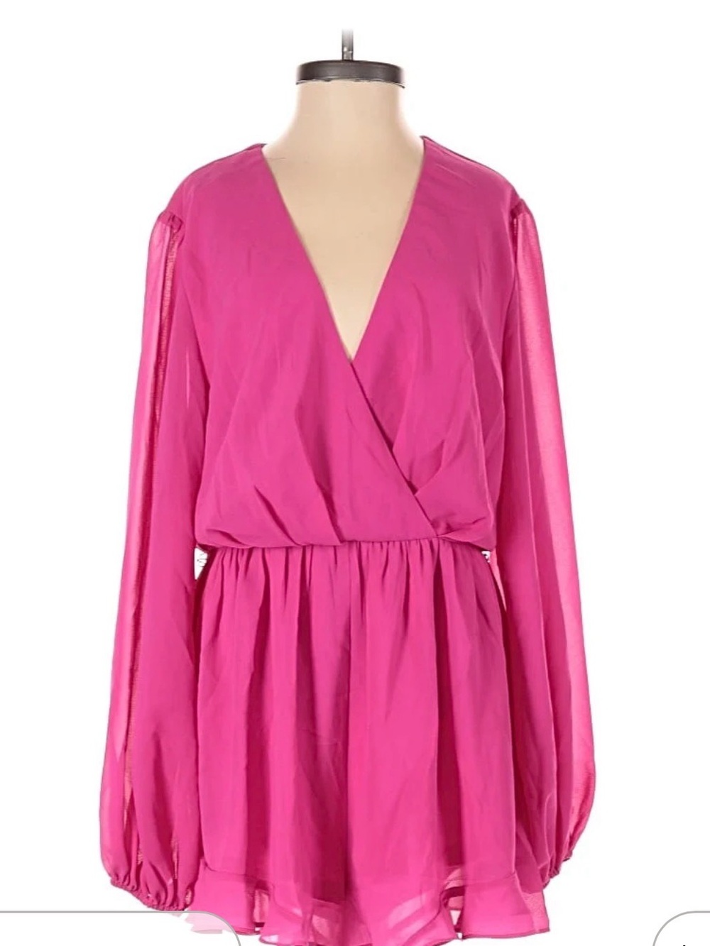 Hot Pink V-Neck Long Sleeve Mini Dress